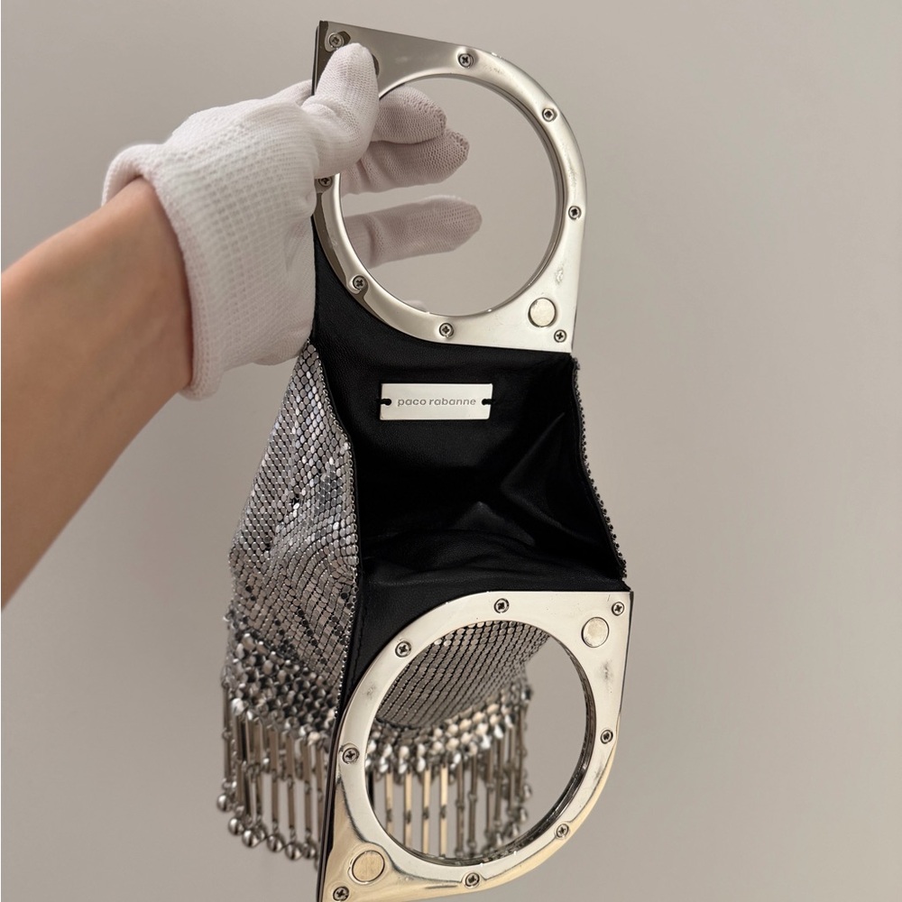 Paco Rabanne Metallic Silver Chainmail Bag with Gold Fringe - Picture 10 of 16